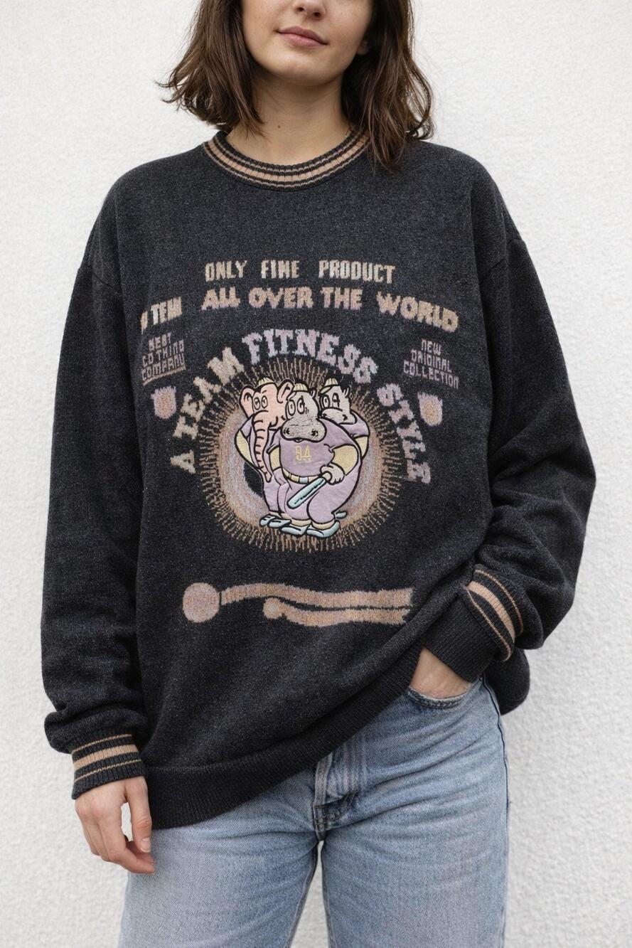 Vintage Cartoon Characters Team Grey Crewneck Sweater Size Large